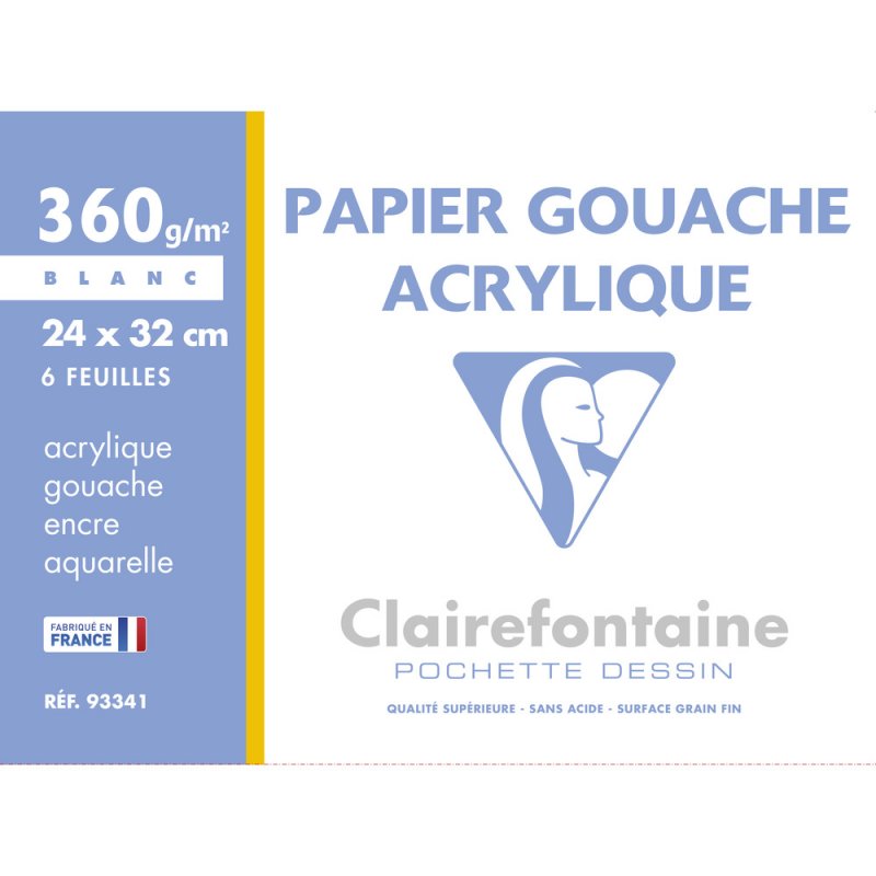 Clairefontaine Acrylic and gouache paper 360 g - 24 x 32 cm - 360 g - 6 ark - Papir