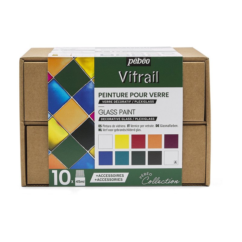 Pebeo Vitrail Glass paint Sets - Workbox Sortiment - 10 x 45 ml - Glas- og porcelænsmaling