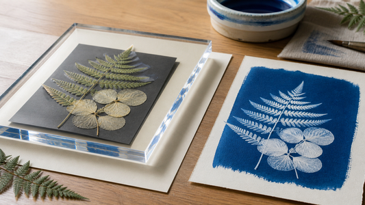 Plexiglass with cyanotype: contact frame, thickness and UV light