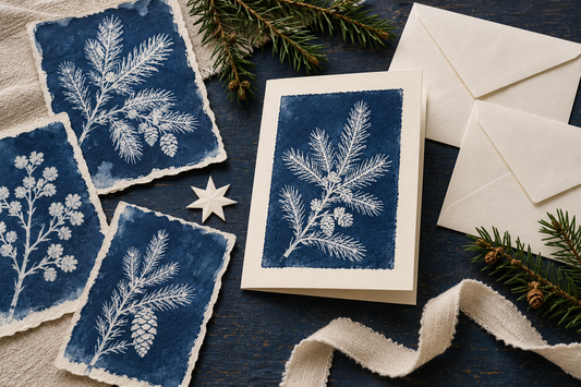 Make botanical cyanotype Christmas cards: from proof to envelope