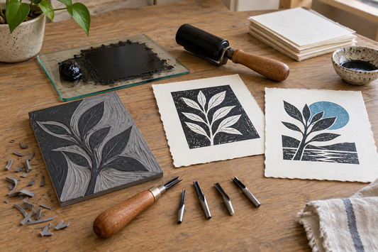 Starting linocut: choose a handle, gouges and SoftCut block