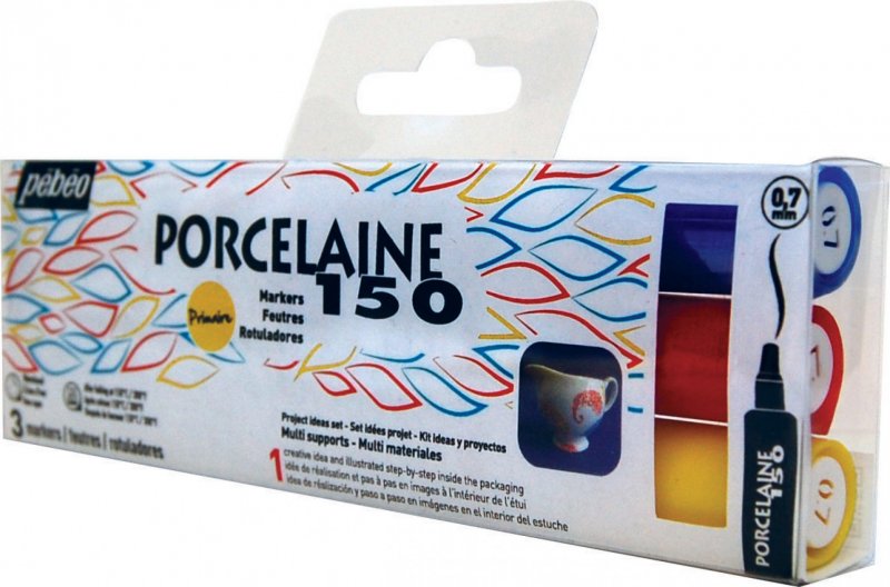 Pebeo Porcelaine 150 Marker Sets - Fine tip - 3 primær Farver - Glas- og porcelænsmaling