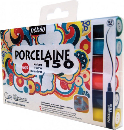 Pebeo Porcelaine 150 Marker Sets - Fine tip - 6 Pop Farver - Glas- og porcelænsmaling
