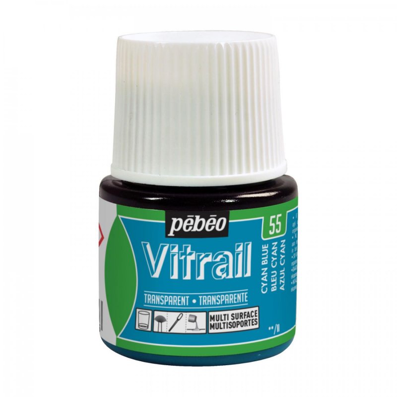 Pebeo Vitrail Transparent Glass paint 45 ml - 55 - Cyaan blå - Glas- og porcelænsmaling