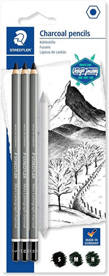 Staedtler Mars Lumograph Blister 3 Charcoal pencils + blending stump - Kul og grafit