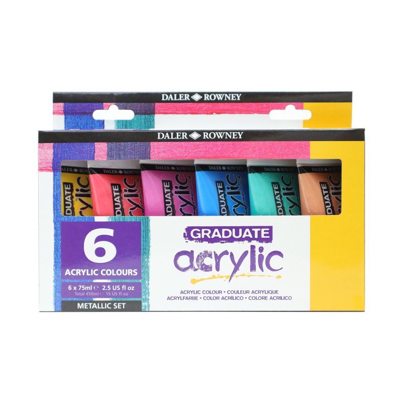 Daler-Rowney Graduate Acrylic Sets - metallinen - 6 x 75 ml - Akryylimaalit