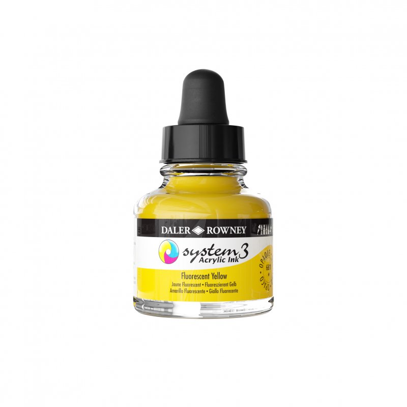 Daler-Rowney System3 Acrylic Ink 29.5 ml - fluorescerende gul - Blæk