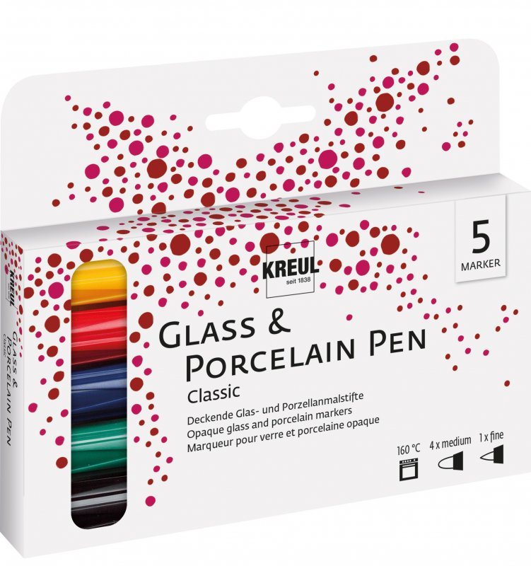 Kreul Glass & porcelain markers Sets - Classic Farver sæt 5 - Glas- og porcelænsmaling