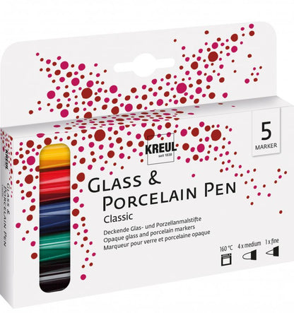Kreul Glass & porcelain markers Sets - Classic Farver sæt 5 - Glas- og porcelænsmaling