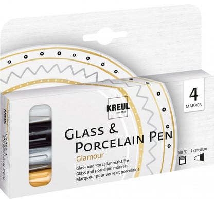 Kreul Glass & porcelain markers Sets - Glamour sæt 4 - Glas- og porcelænsmaling