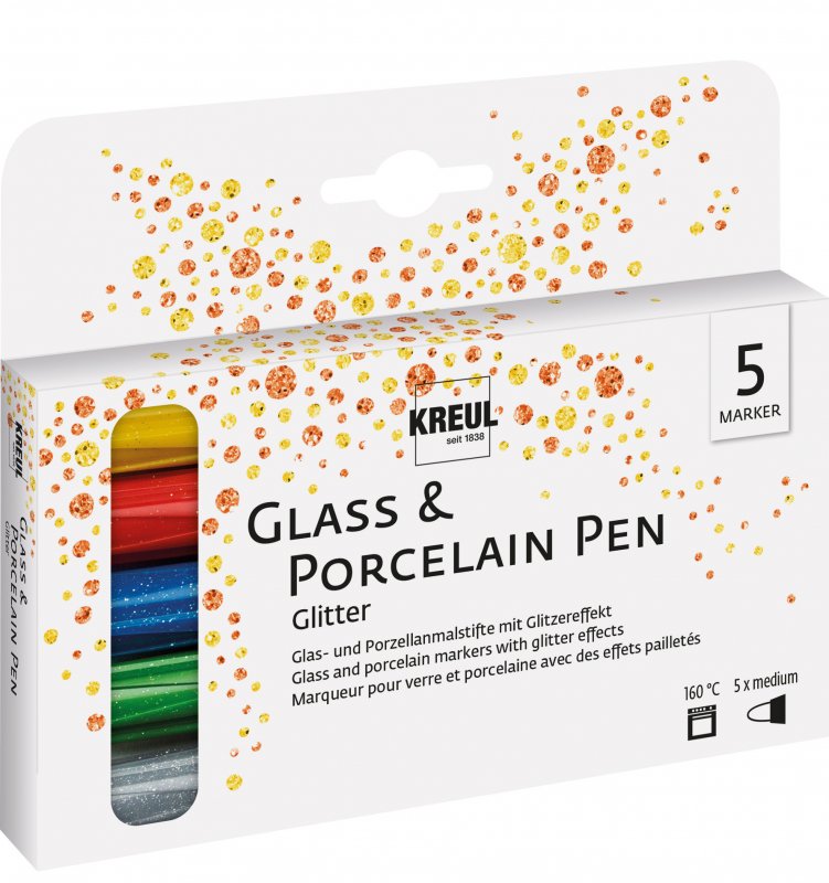 Kreul Glass & porcelain markers Sets - Glitter sæt 5 - Glas- og porcelænsmaling