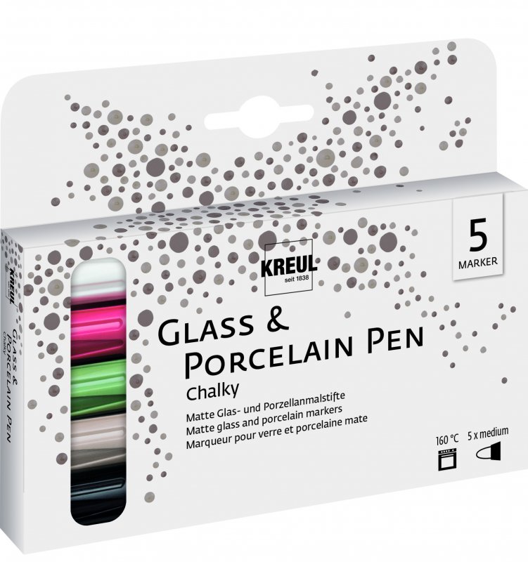 Kreul Glass & porcelain markers Sets - Chalky sæt 5 - Glas- og porcelænsmaling