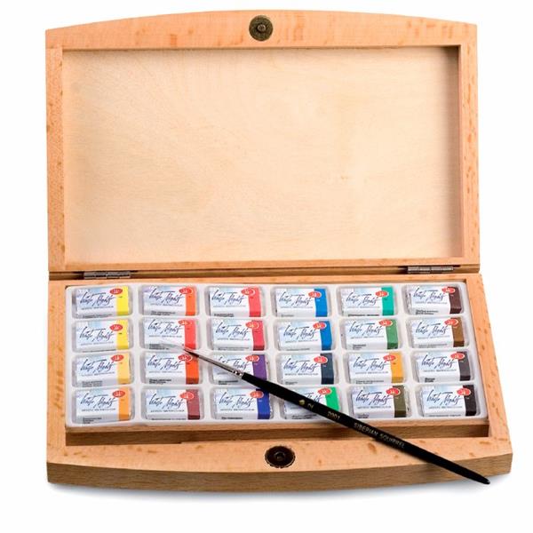 White Nights Watercolour Sets - Wooden Æske - 24-pak - Akvarelmaling