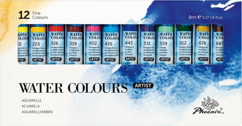 Phoenix Watercolour Sets - 12 x 8 ml tubes - Akvarellfärg