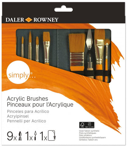 Daler-Rowney Simply Penselsæt - Akrylmaling case - 10 stk. - Pensler