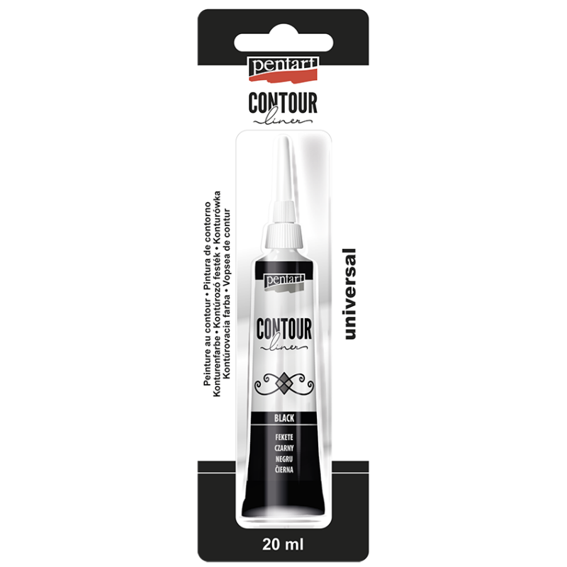 Pentart Universal Contour Liner 20 ml - svart - Glas- och porslinsfärg