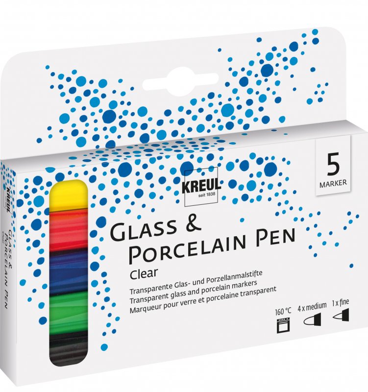 Kreul Glass & porcelain markers Sets - transparent Farver sæt 5 - Glas- og porcelænsmaling
