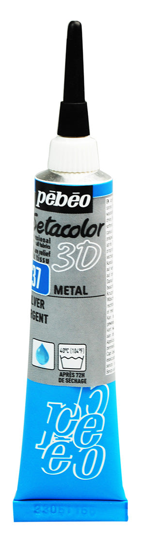 Pebeo Setacolor 3D Liner Metallic 20 ml - sølv - Tekstilmaling