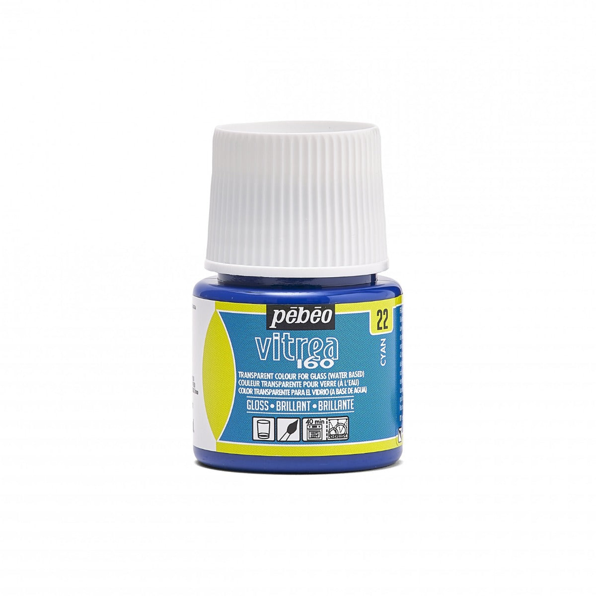 Pebeo Vitrea 160 Glasfärg 45 ml Glanzend - 22 - Cyaan - Glas- och porslinsfärg
