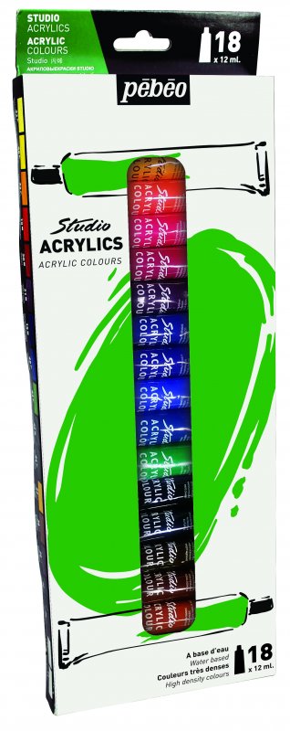 Pebeo Studio Acrylic Sets 12 ml - 18-pack - Akrylfärg