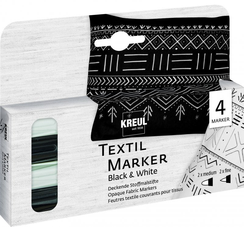 Kreul Fabric markers Sets - coprente - nero & bianco - 4 pezzi - Colori per tessuti