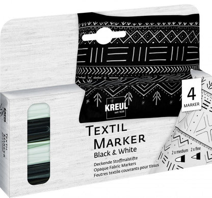 Kreul Fabric markers Sets - coprente - nero & bianco - 4 pezzi - Colori per tessuti