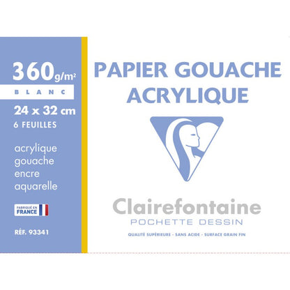 Clairefontaine Acrylic and gouache paper 360 g - 24 x 32 cm - 360 g - 6 ark - Papir