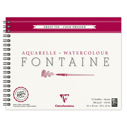 Clairefontaine Fontaine Aquarelblok 300 g Fijne Korrel - 24 x 30 cm - spiralbundet - 12 ark - Papir