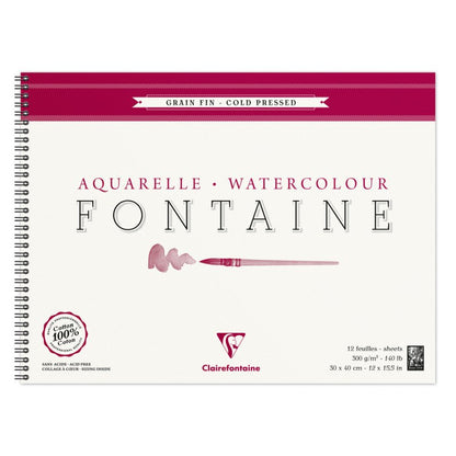 Clairefontaine Fontaine Aquarelblok 300 g Fijne Korrel - 30 x 40 cm - spiralbundet - 12 ark - Papir