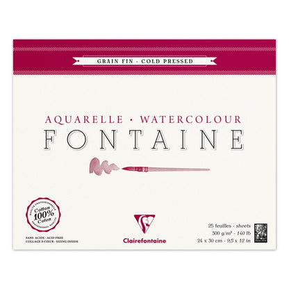 Clairefontaine Fontaine Aquarelblok 300 g Fijne Korrel - 24 x 30 cm - limet på fire sider - 25 ark - Papir