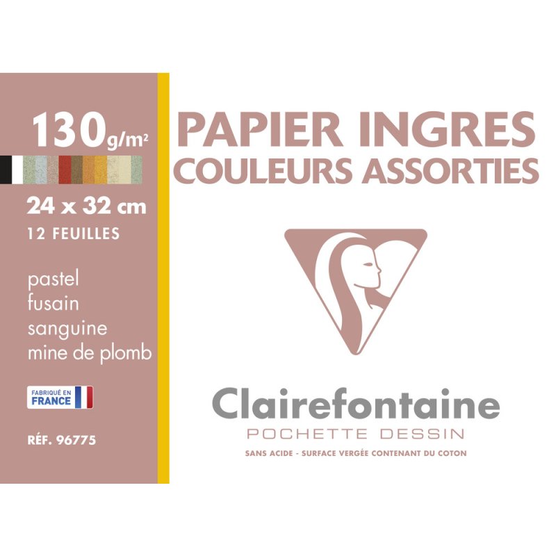 Clairefontaine Ingres Pastel paper 24 x 32 cm - 12 sheets Assorted - Papir