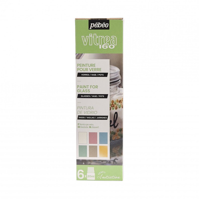 Pebeo Vitrea 160 Glasfärgset - Pastelkleuren - 6 x 20 ml - Glas- och porslinsfärg