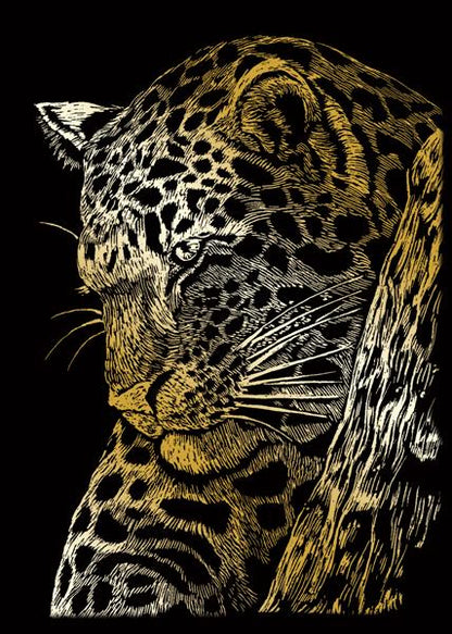 R&L Engraving Art Mini A5 - kulta Foil - Leopard in Tree - Raaputuskuvat