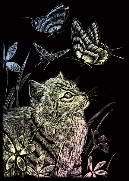 R&L Engraving Art Mini A5 - Holographic Foil - Kitten & Butterfly - Raaputuskuvat