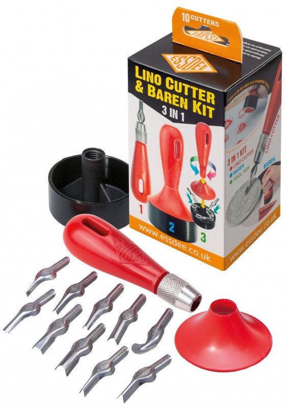 Essdee Linocut set with hand baren - 10 lame - Rulli e strumenti per stampa