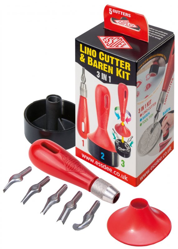 Essdee Linocut set with hand baren - 5 lame - Rulli e strumenti per stampa