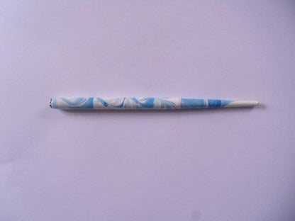 Deml Lacquered Wooden Calligraphy Nib Holder - hvid & blå Swirl - Kalligrafi
