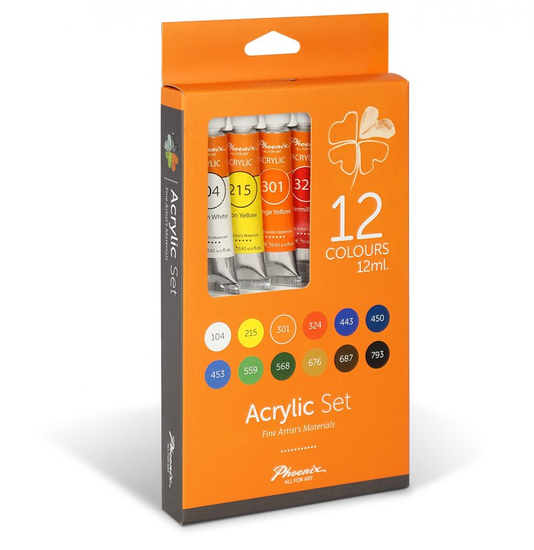 Phoenix Acrylic Paints 12 ml. - 12 Pack - Akrylfärg
