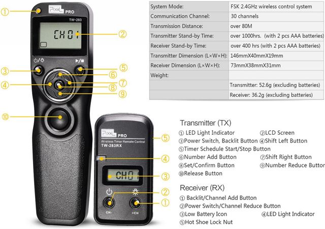 Pixel Timer Remote Control Wireless TW-283/DC0 for Nikon — 7