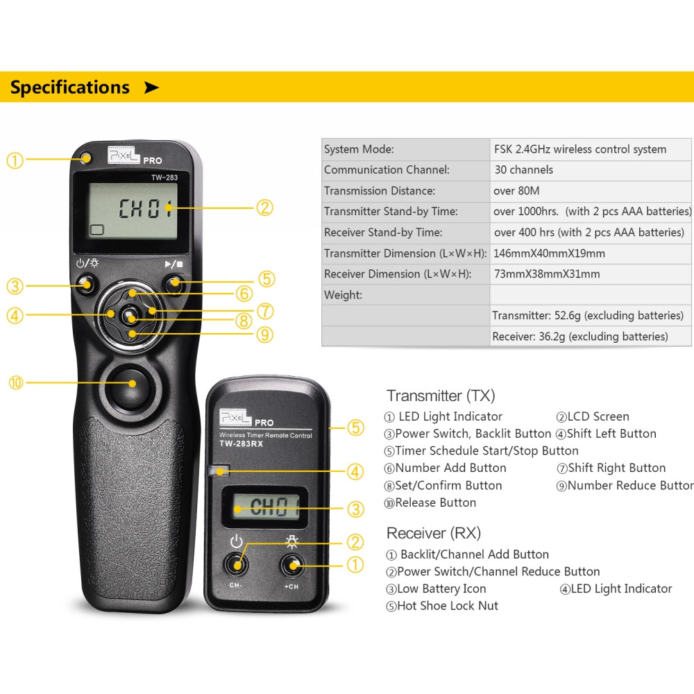 Pixel Timer Remote Control Wireless TW-283/DC2 for Nikon — 7