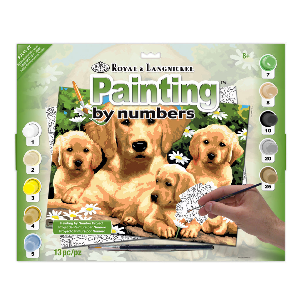 R&L Junior Large A3 Paint by numbers - Golden Retriever & Puppies - Mal efter tal