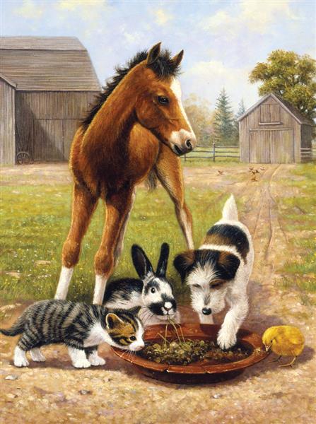 R&L Junior Small A4 Paint by numbers - Lunchtime With Friends - Mal efter tal