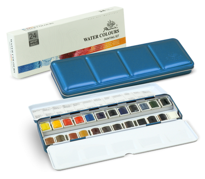 Phoenix Watercolour Sets - 24 pans metal Låda - Akvarellfärg