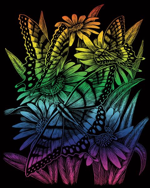 R&L Engraving Art A4 - Rainbow Foil - Butterflies & Daisies - Raaputuskuvat