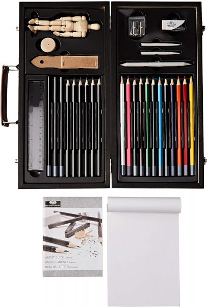 R&L Wooden Box Sketch & Draw Beginners Art Set - 32 Pack